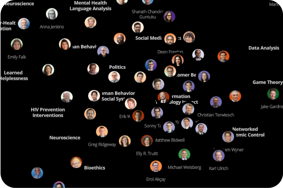 Screenshot of interactive map with colored dots indicating AI researchers across Penn