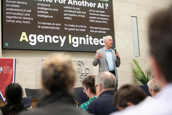 A speaker at the Perry World House AI Governance panel.