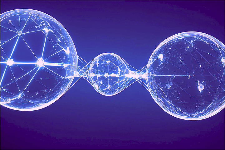 Neural network with illumintated connections in blue