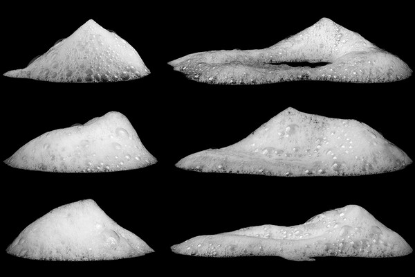 Six separate piles of foam.