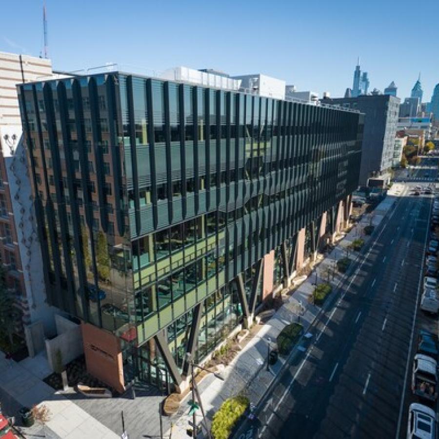 Aerial shot of Amy Guttman Hall
